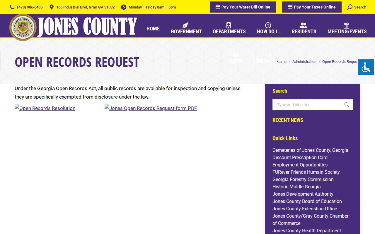 Jones County Georgia open records request page