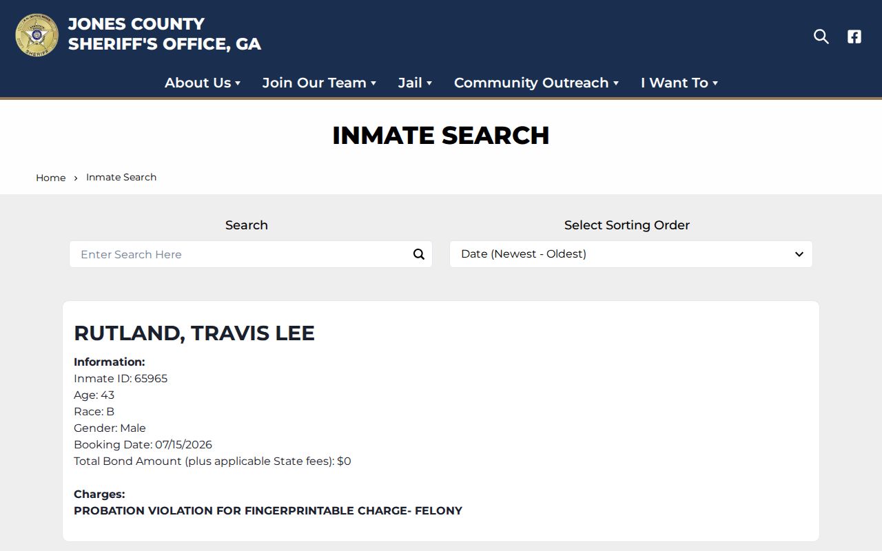 Jones County Sheriff inmate search application